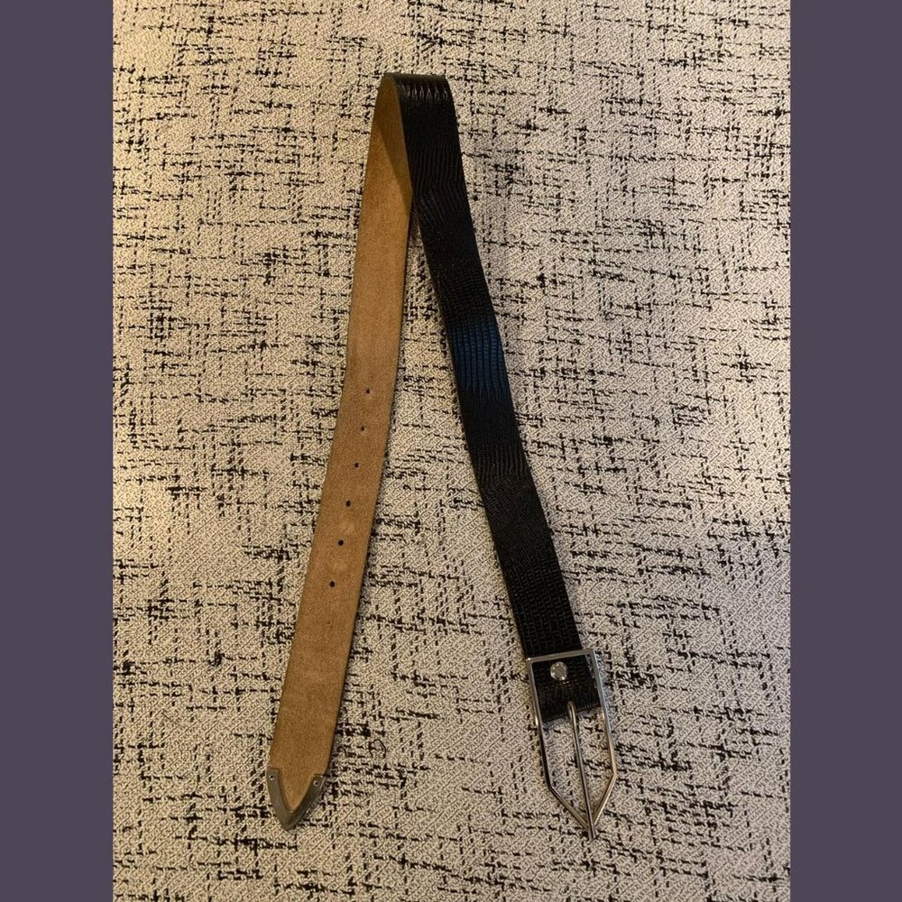 Coco Sands black lizard “Brook” belt in black, size small with silver hardware